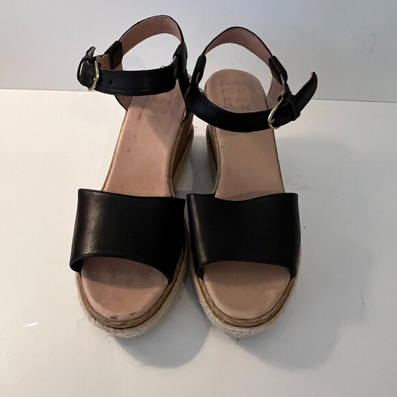 Sperry "Plush Wave" Wedge Black Leather & Jute Sandals ~ Women's Size 9.5M ~ EUC - Picture 2 of 13